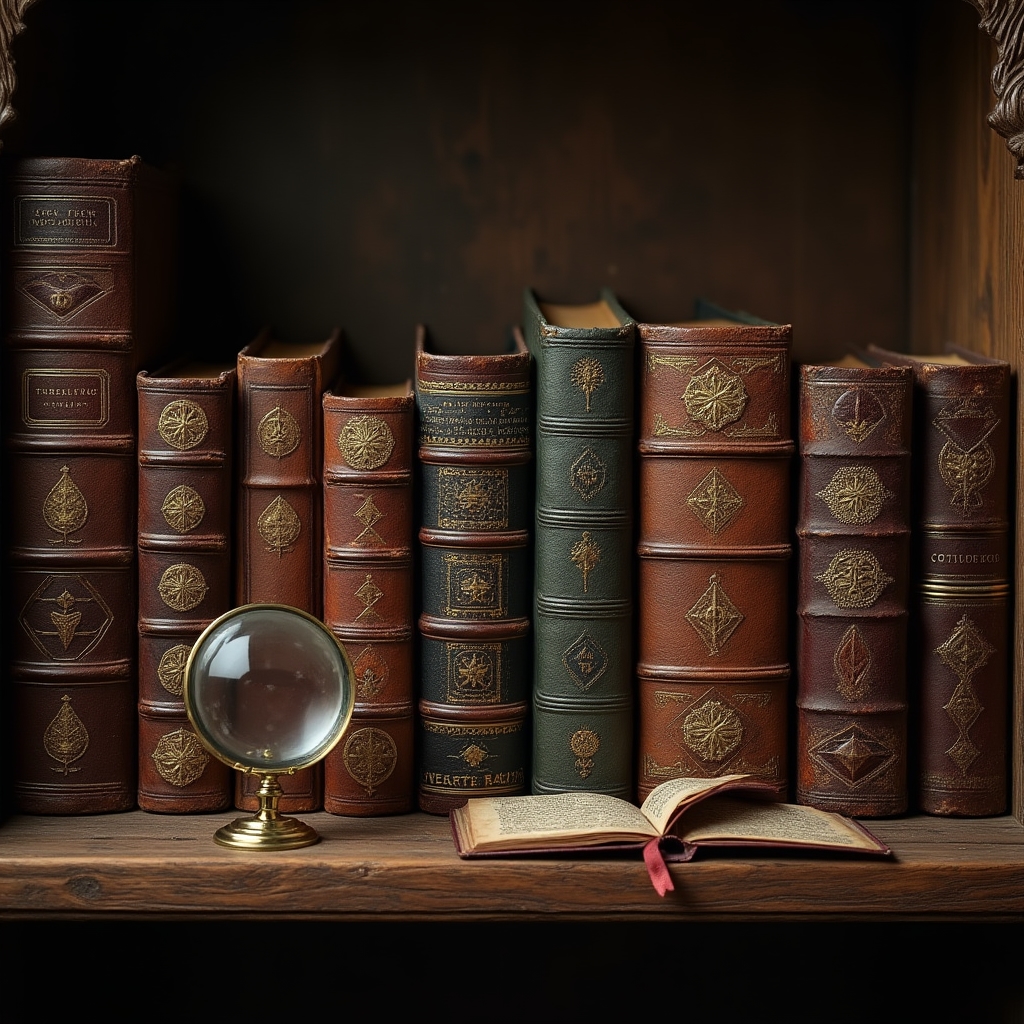 Collection of replica magical textbooks and journals with ornate covers